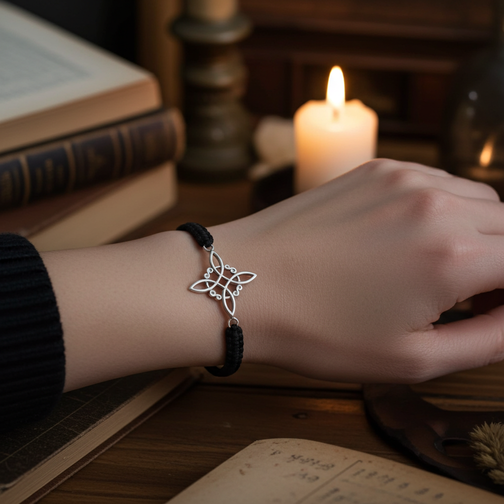 Pulsera de Macramé Roja o Negra con Nudo de Brujas en Plata 925 — Protección y Energía