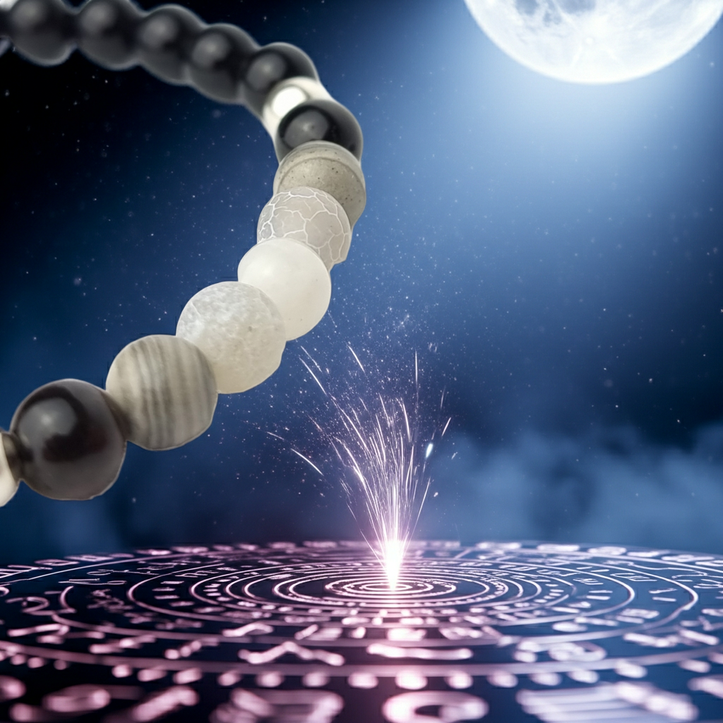 Pulsera Protección Fase Lunar – Minerales 6 mm y Plata de Ley (Onix, Piedra Luna, Ágata, Turmalina)