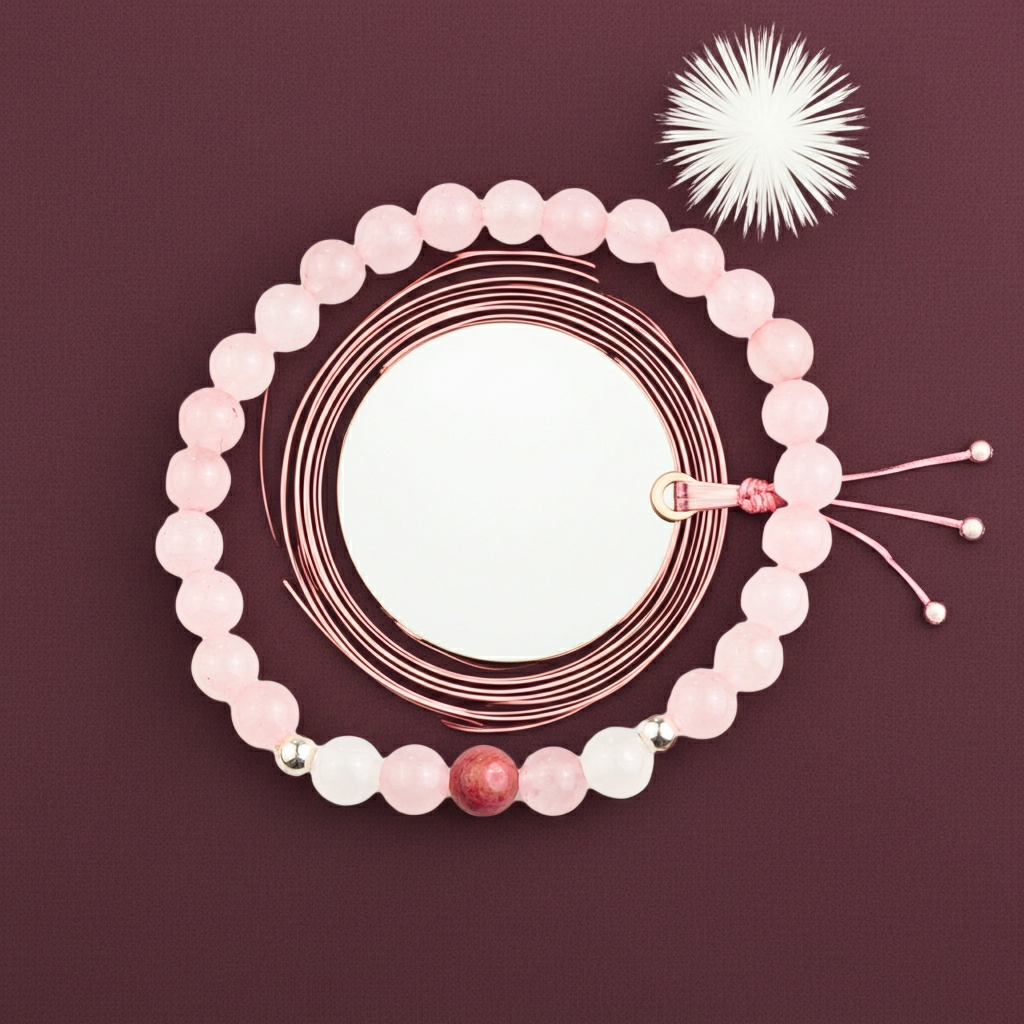 Pulsera Protección Gestación y Embarazo – Cuarzo Rosa, Piedra Luna y Rodocrosita