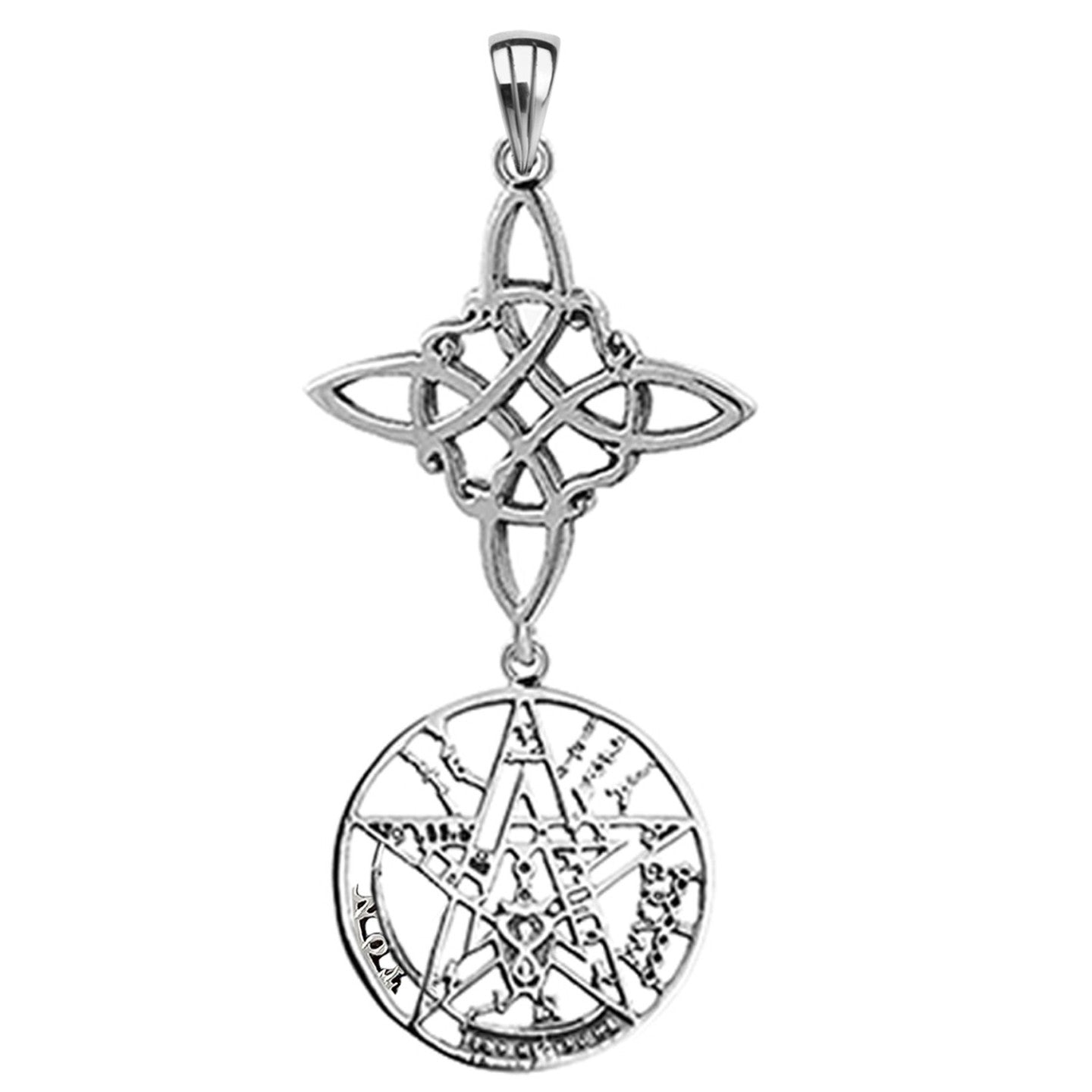 Colgante plata tetragramaton y nudo de brujas, 12 mm