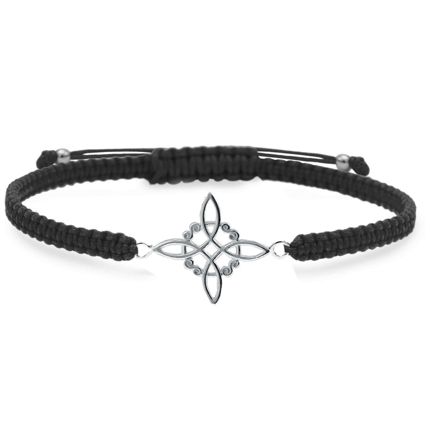 Pulsera de Macramé Roja o Negra con Nudo de Brujas en Plata 925 — Protección y Energía