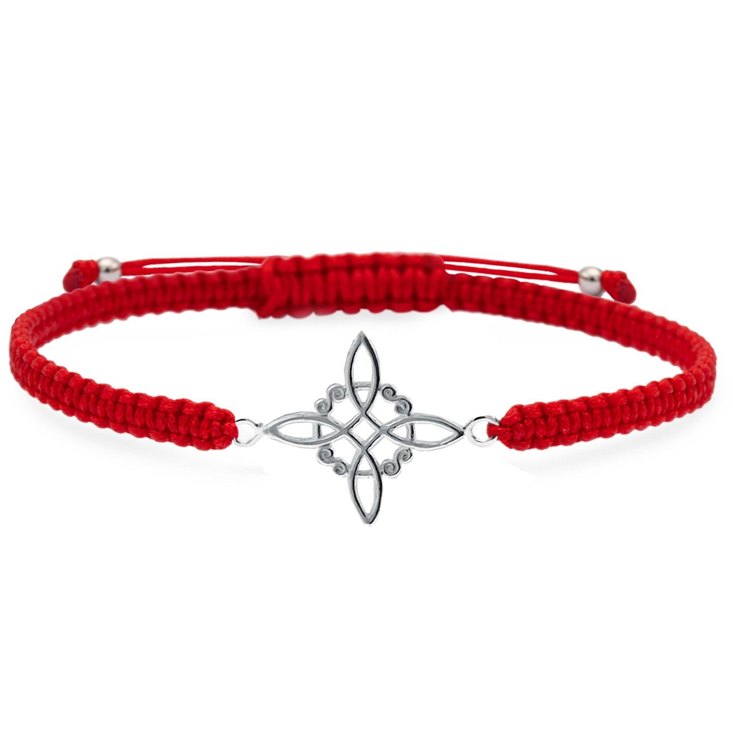 Pulsera de Macramé Roja o Negra con Nudo de Brujas en Plata 925 — Protección y Energía